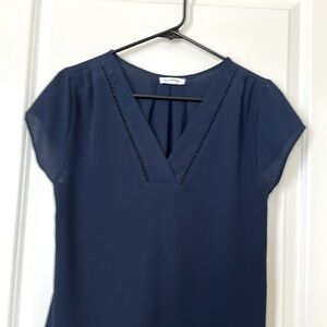 Navy Blue V-Neck Blouse